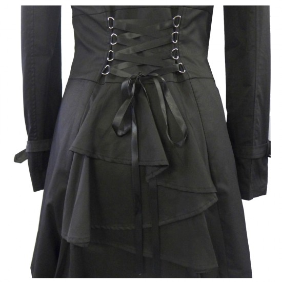 Women Steampunk Victorian Corset Riding Jacket Black Long Collared Ruffle Jacket Coat 4721